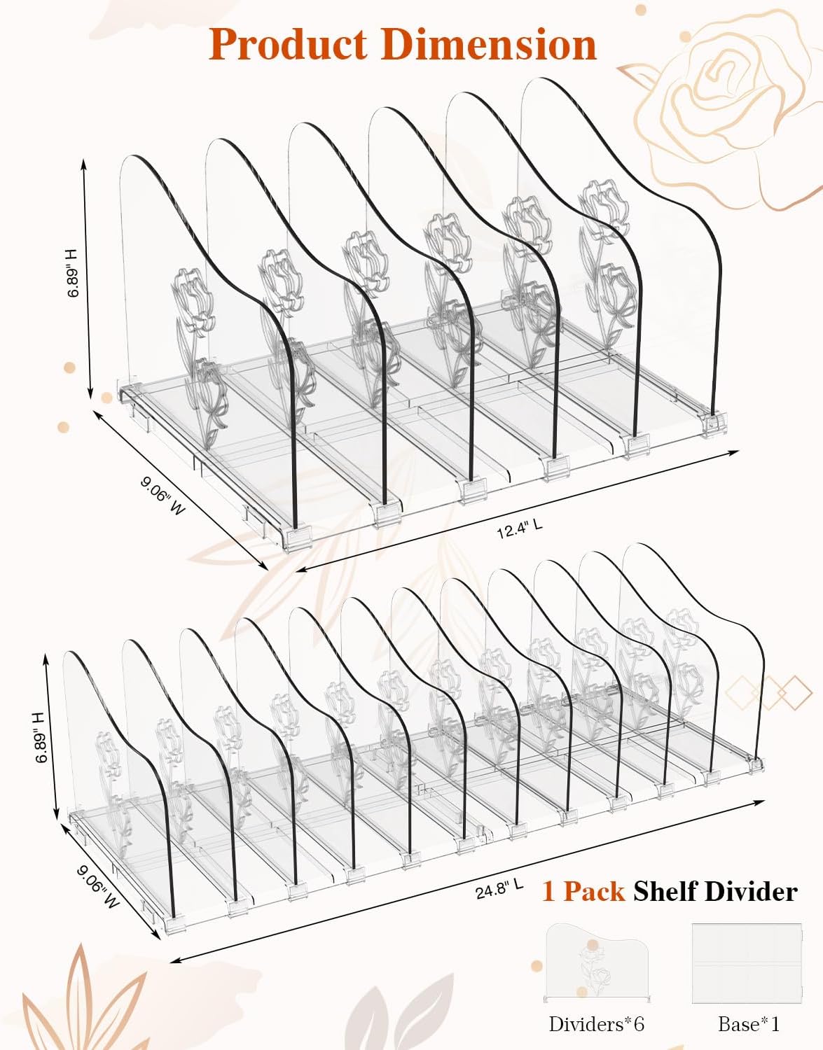 Adjustable Rose File Organizer for Desk, Vertical File Folder Holders for Magazines, Upright Desktop Binder Organizer, Clear Paper Bookshelf Divider File Sorter for School Office Supplies