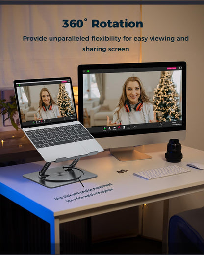 Aoviho 360° Rotating Laptop Stand for Desk | Adjustable, Foldable, Portable Aluminum Ergonomic Riser | Compatible with MacBook, Dell, HP & All Laptops 10-16 inch | Gray