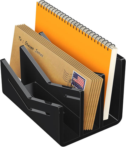 Beego Envelope and Mail Organizer Countertop - Clear Acrylic Desk Organizer Letter Holder Desktop File Sorter Bill Document Folder Rack for Office, Home, School Desk Organization