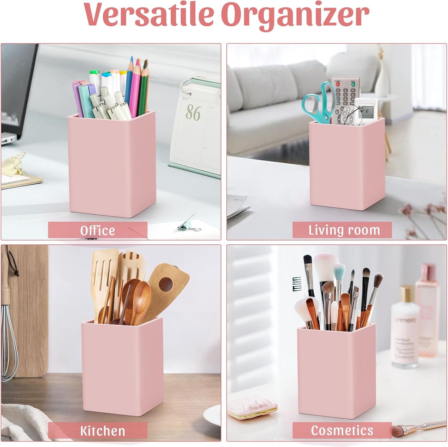Pen Holder for Desk,Nordic Elegance Square Silicone Pencil Holder Soft Minimalist Desk Pen Cup Stand Waterproof Multifunctional Office Supplies for Home,Kids and School(Grey)