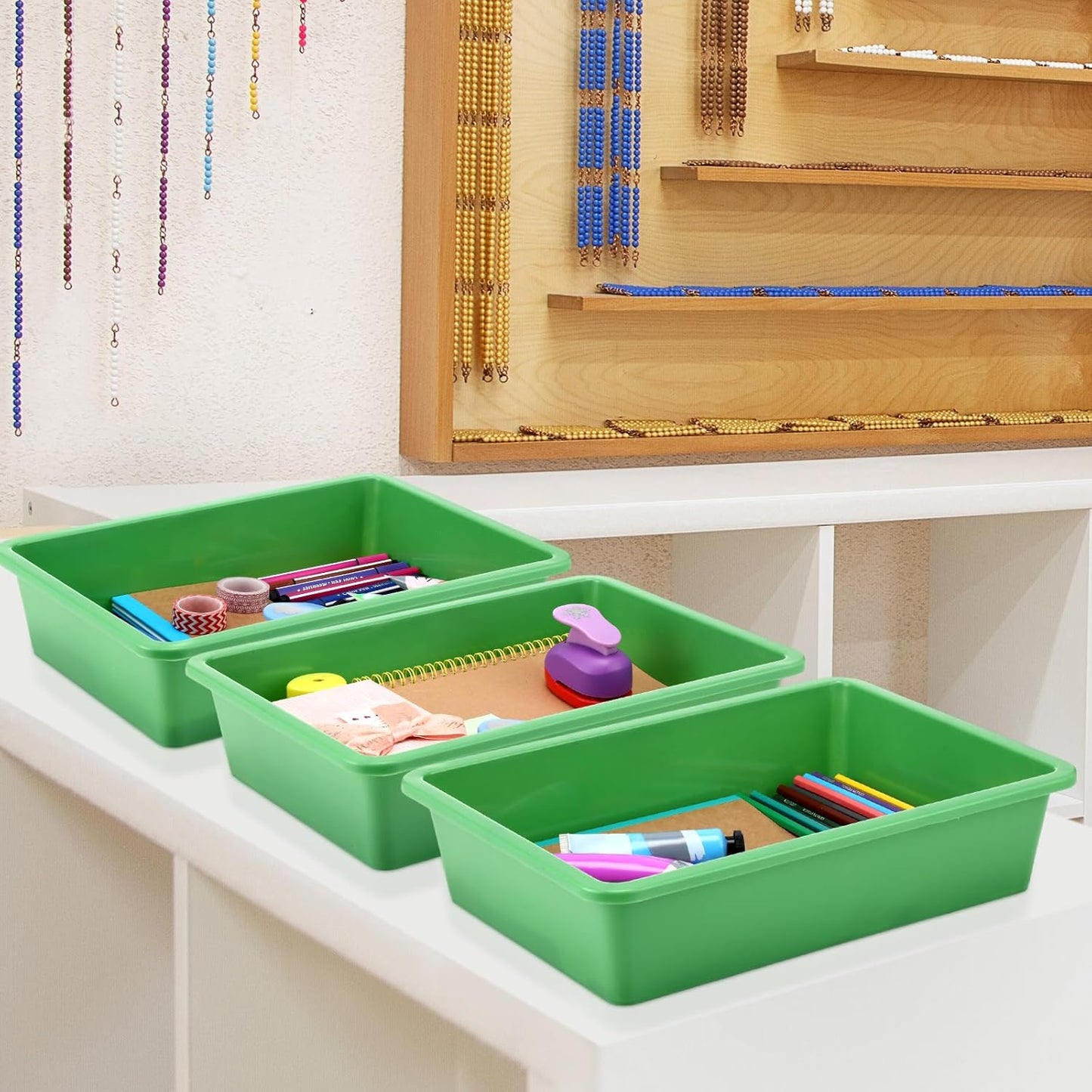 Hoteam 10 Pcs Flat Storage Organizer Tray Bin Paper Tray for Classroom Plastic Stackable File Organizer for School Office Teacher Book Organization(Clear,13.78 x 9.84 x 3.15 Inch)