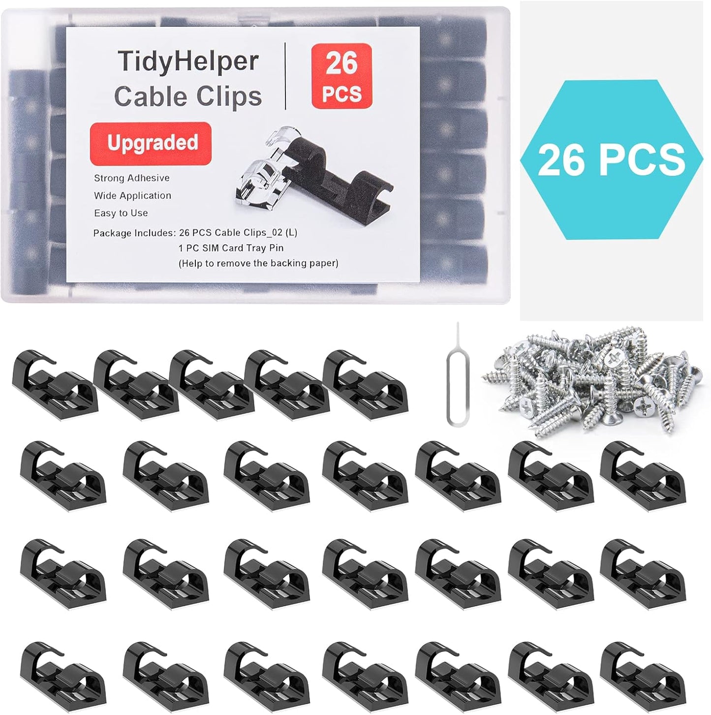 Adhesive Cable Clips Clear (40PCS, M), Upgraded Wire Holders for Wall, Strong Cord Organizer Under Desk, Car, PC, Christmas Light Indoor/Outdoor