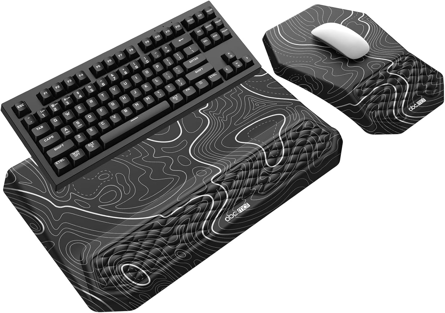 3-in-1 Ergonomic Keyboard Stand with Wrist Rest & Mouse Pad Set, Comfy Keyboard Riser Holder Soft Mousepad with Massage Design, Memory Foam and Non-Slip PU Base for Pain Relief, Black