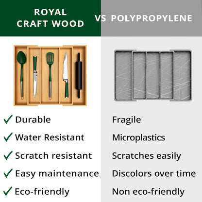 ROYAL CRAFT WOOD Luxury Bamboo Kitchen Drawer Organizer - Silverware Organizer, Utensil Holder & Cutlery Tray Drawer Dividers for Flatware (9 Slot, Natural)