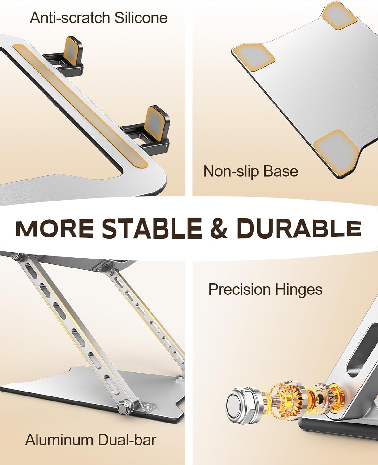 RIWUCT Ultra-Slim Portable Laptop Stand for Desk, Height Adjustable & Dual-Bar Support Laptop Riser Holder, Ventilated Computer Notebook Stand Mount, Compatible with MacBook/Dell/HP(10-15.6")