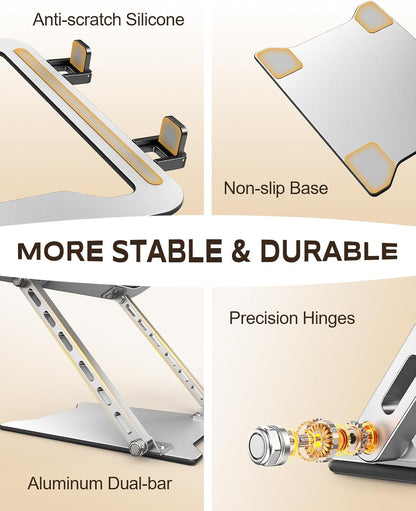 RIWUCT Ultra-Slim Portable Laptop Stand for Desk, Height Adjustable & Dual-Bar Support Laptop Riser Holder, Ventilated Computer Notebook Stand Mount, Compatible with MacBook/Dell/HP(10-15.6")