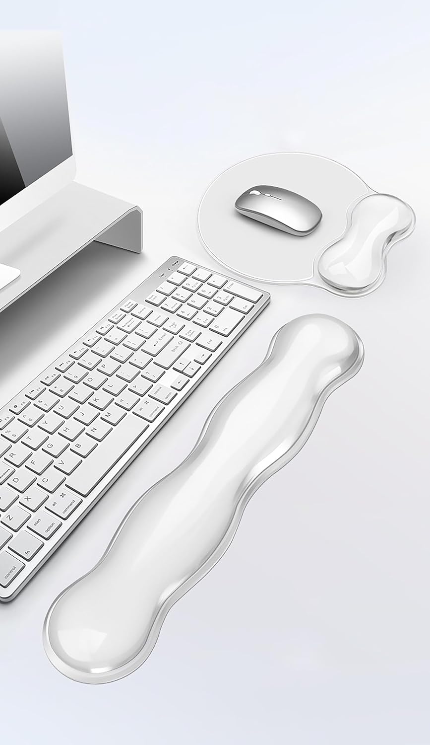 Mouse Pad with Wrist Rest, Soft Cloud Gel Keyboard Mouse Pad Set with Hand Wrist Support, Cute Non Slip Office Desk Accessories for Comfort/Pain Relief/PC Gaming/Computer/Laptop, (Clear Cloud)