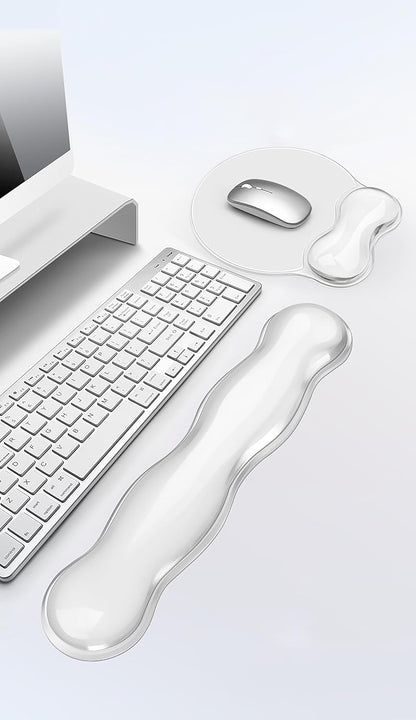 Mouse Pad with Wrist Rest, Soft Cloud Gel Keyboard Mouse Pad Set with Hand Wrist Support, Cute Non Slip Office Desk Accessories for Comfort/Pain Relief/PC Gaming/Computer/Laptop, (Clear Cloud)