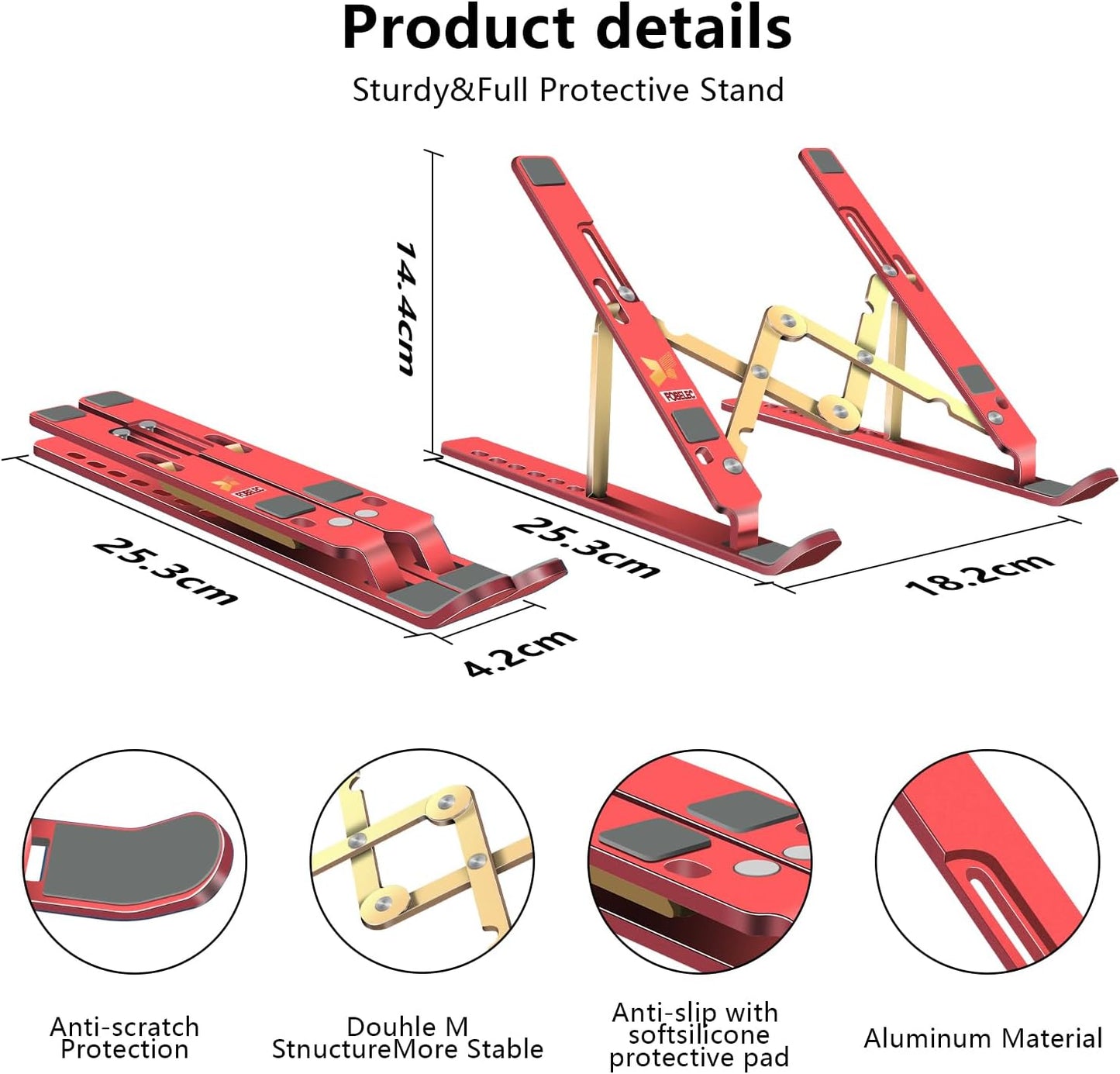 Laptop Stand, Computer Tablet Stand, Adjustable Aluminum Foldable Portable Laptop Holder Riser, Compatible with MacBook Air Pro, Lenovo, HP, Dell, More 10-15.6” Laptops and Tablets (Red)