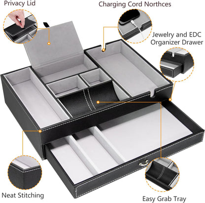 Baoyun Valet Tray for Men, 2 Layers Nightstand Organizers for Men and Women, Leather Jewelry Storage Box, Mens Dresser Top Organizer, Catch All for Jewelry Key Wallet and Phone (Brown)
