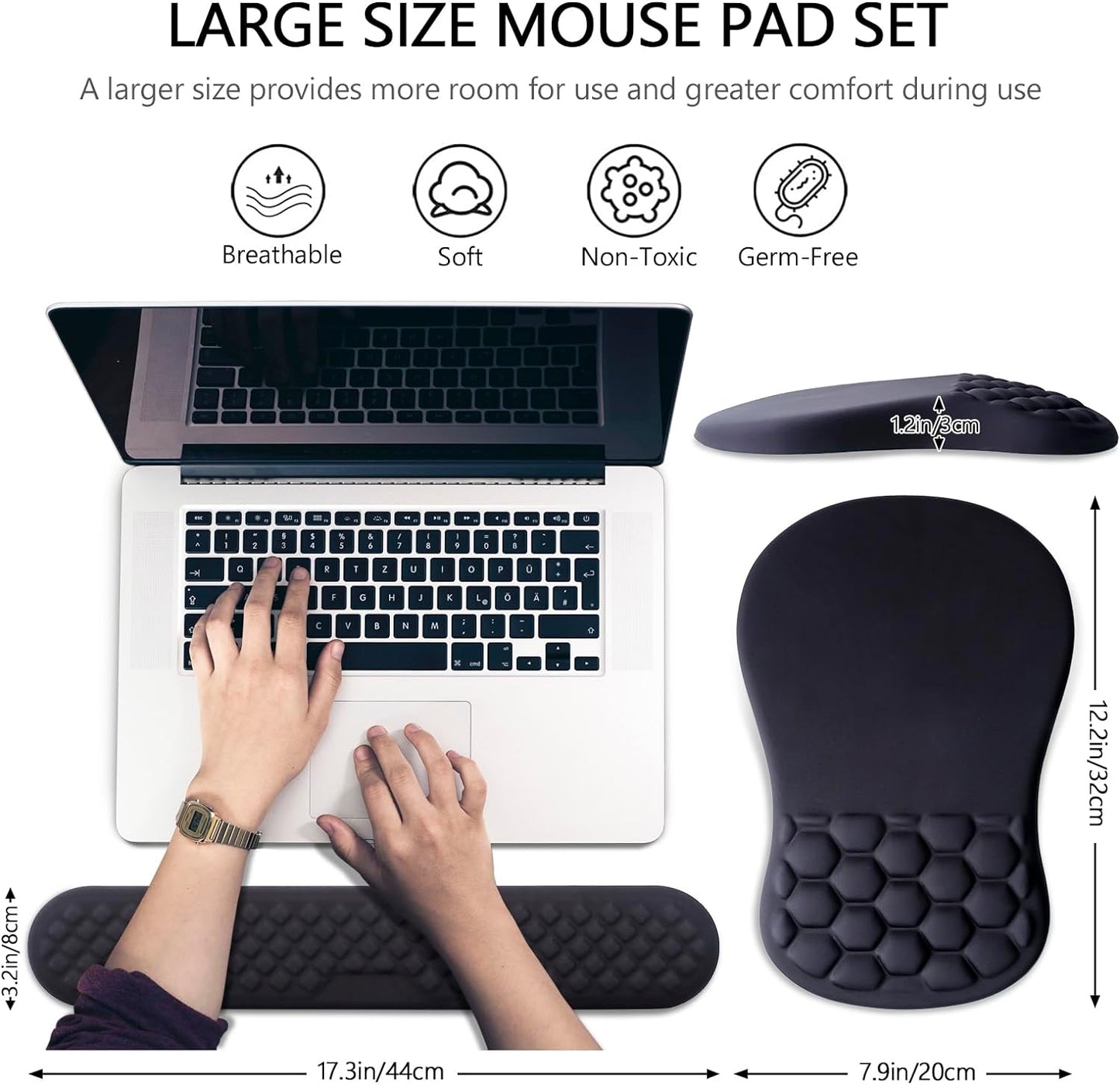 Mouse Pad Wrist Support, Laokiiy 2 in1 Keyboard Wrist Rest+ Ergonomic Mouse Pad, Non-Slip Wrist Rest for Computer Keyboard, Made Easy Typing & Relieve Wrist Pain（Banana Leaf Green）