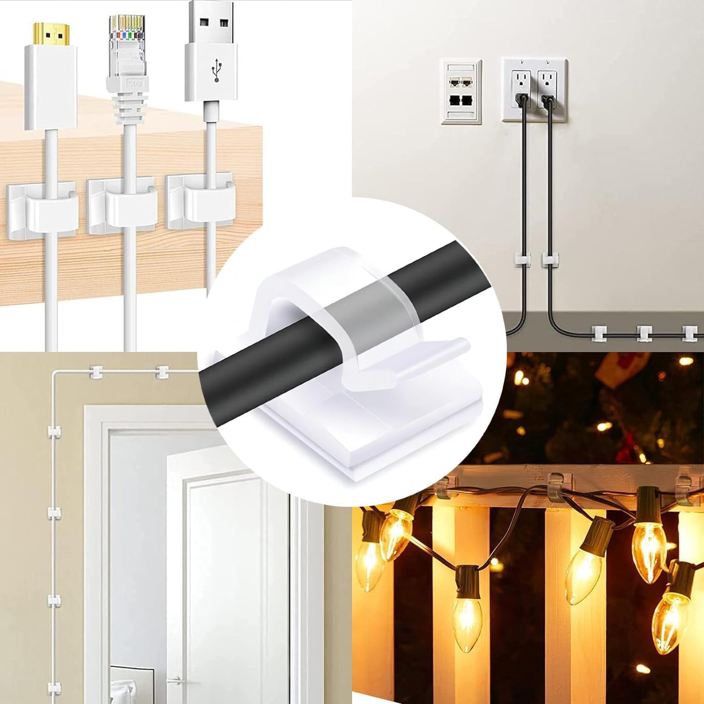 Cable Clips，50PCS Electrical Cord Management Adhesive Cable Wire Clip Wire Clips wall，Used for Cars, Offices, and Homes Cable Clips Cord Organizer（Black）