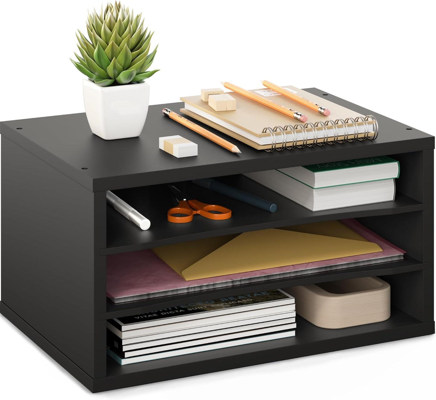 Ballucci 4-Tier Paper Organizer for Desk, Stackable Organizer Tray, Desk Storage Shelves, Stacking Letter Paper Tray Sorter for Classroom, Office, White