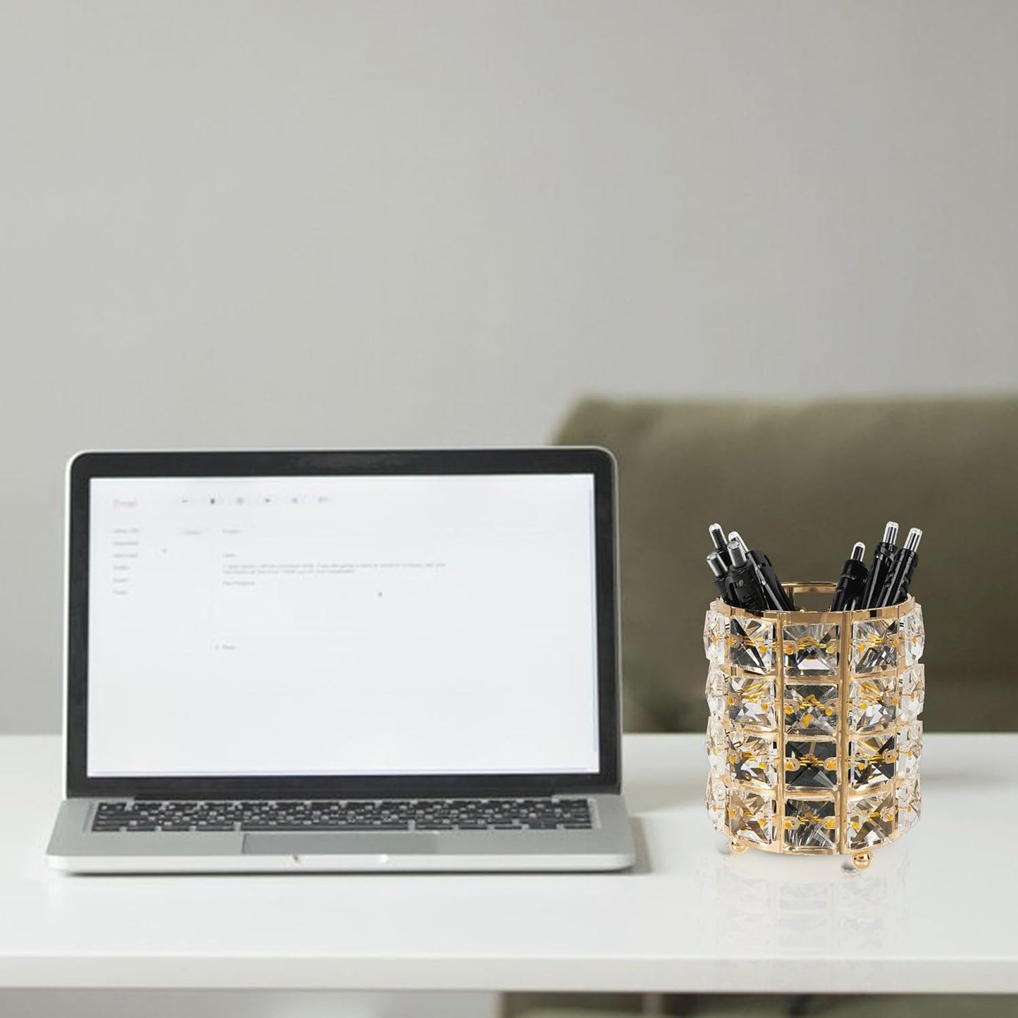 Crystal Pen Holder, Pencil Cups for Desk, Multi-Purpose Desktop Organizer, for Office Writing Desk (Gold)
