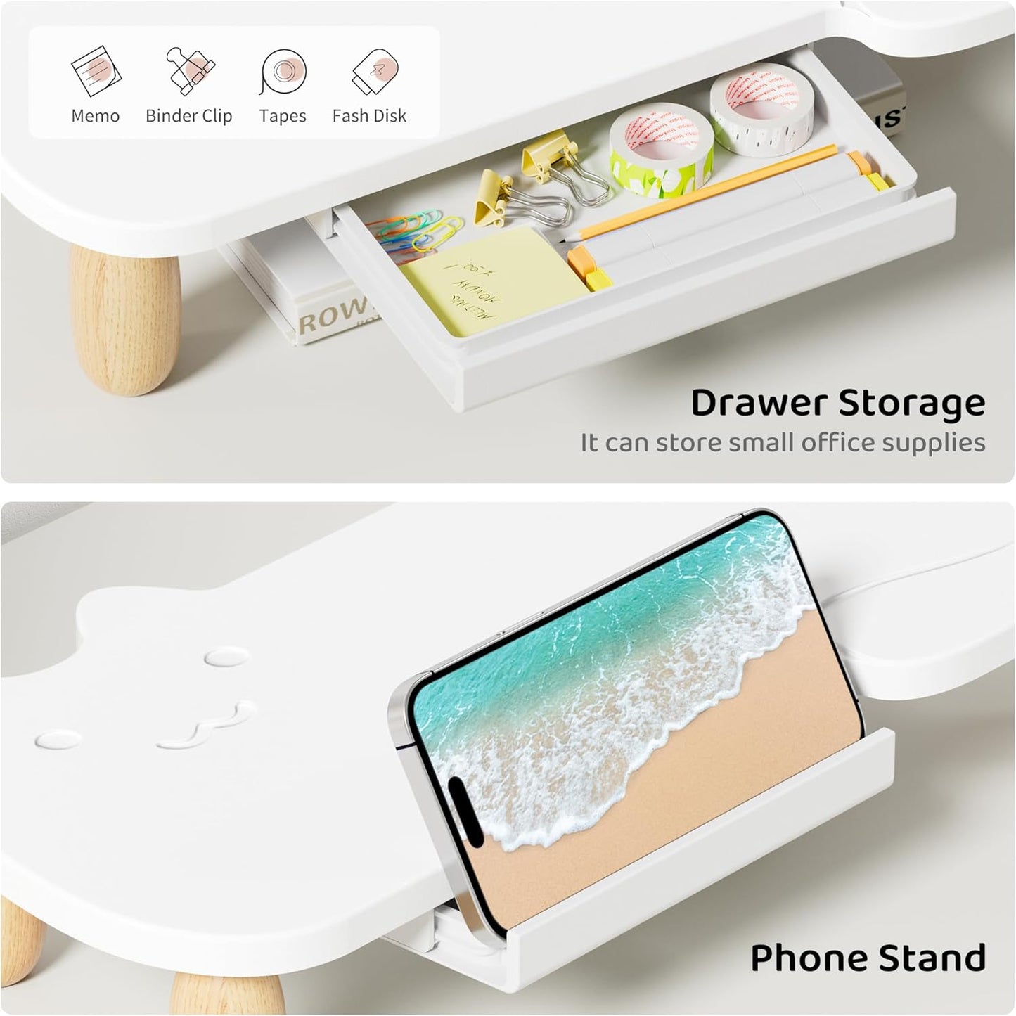 AFOOYO Monitor Stand Riser, Cookie-Shaped Sturdy Wood Computer Monitor Stand for Desk, Ergonomic Desk Stand, Multi-Purpose Desktop Organizer Riser for Computer, Laptop, Printer, TV,White