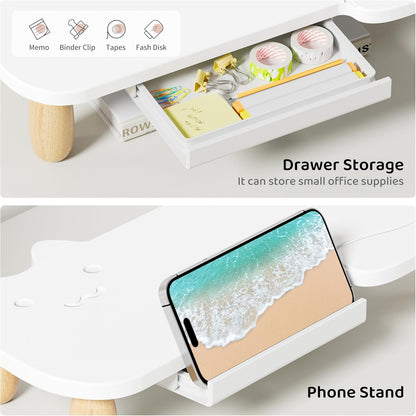 AFOOYO Monitor Stand Riser, Cookie-Shaped Sturdy Wood Computer Monitor Stand for Desk, Ergonomic Desk Stand, Multi-Purpose Desktop Organizer Riser for Computer, Laptop, Printer, TV,White