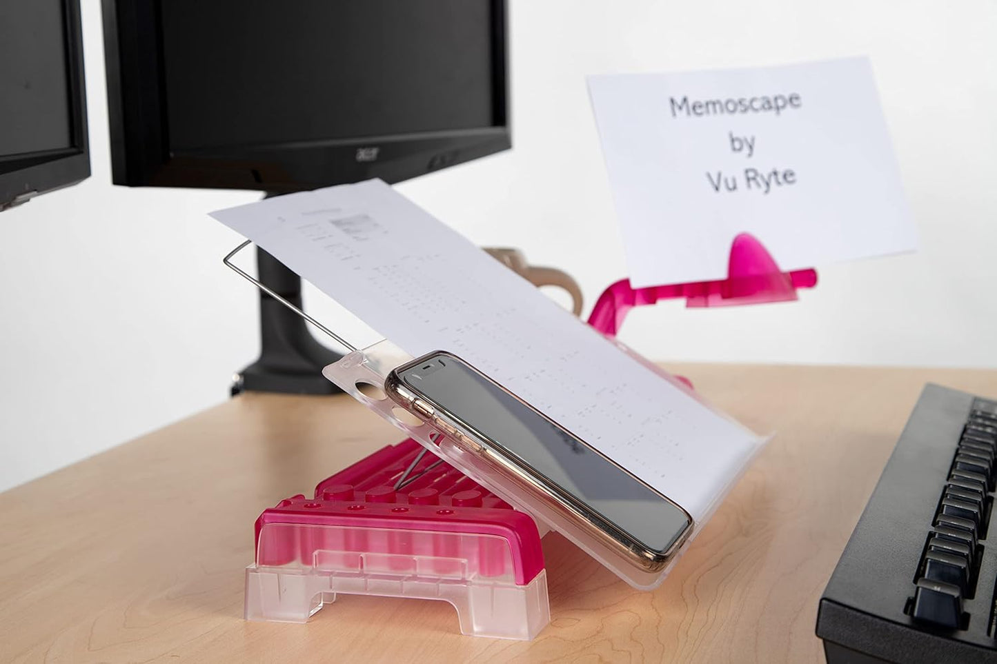 MemoScape Adjustable in-Line Document Holder for Typing | Reduces Neck Strain, Improves Focus, Boosts Desk Organization, and Workflow | Paper Holder Stand for Desk and Home Office - Black (VUR 2060)