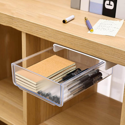 Self-adhesive Under Desk Drawer Organizer, Table Hidden Slide Out Large Storage Mounted Desktop Pencil Holder Tray Drawers for Office Home School Stationery Kitchen (Black)