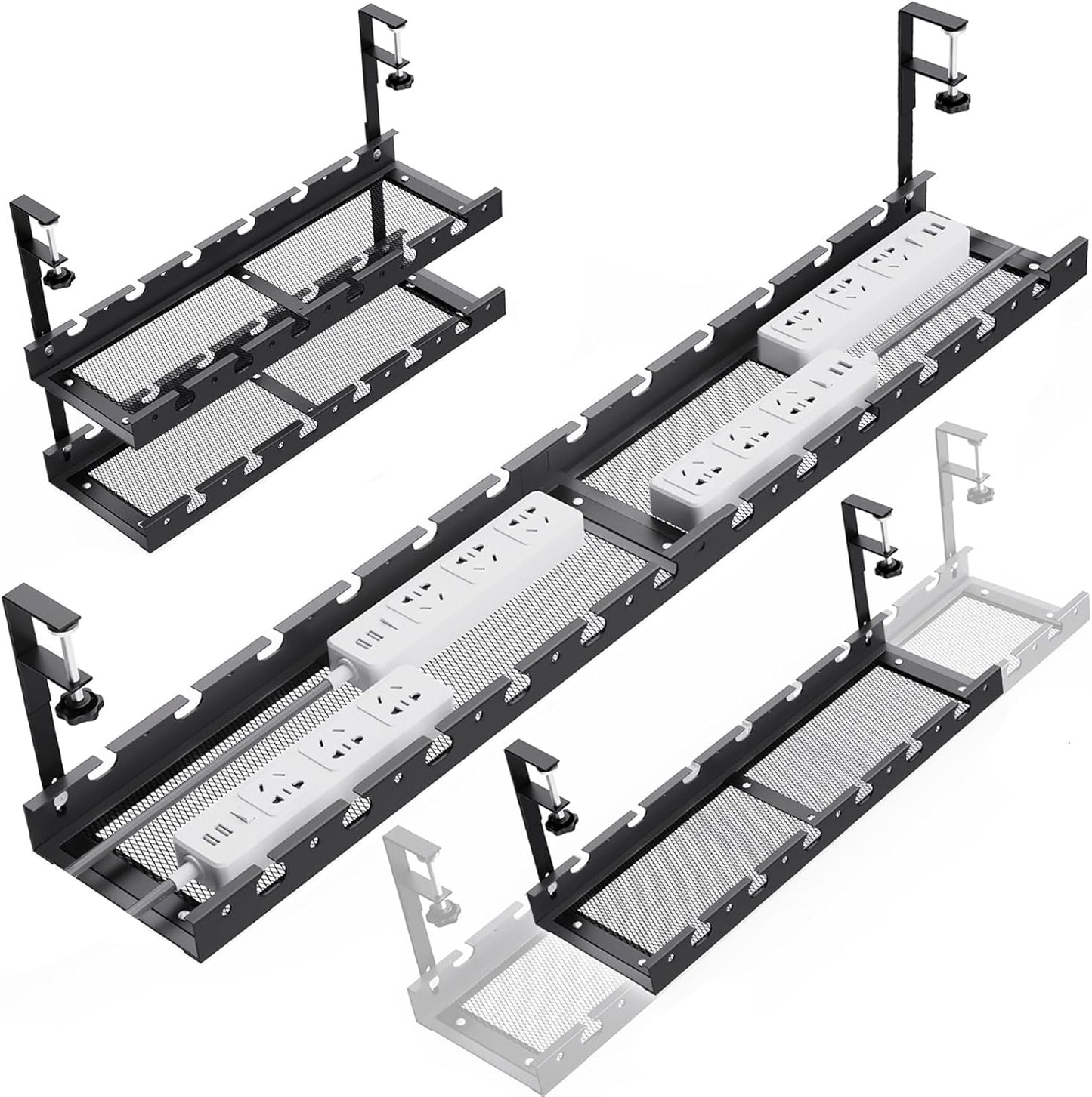 31Inch Extendable Under Desk Cable Management Tray Multi-Model Metal Cable Management Tray Under Desk Cord Management with Clamp Power Strip Cord Holder for Wire Cable Management