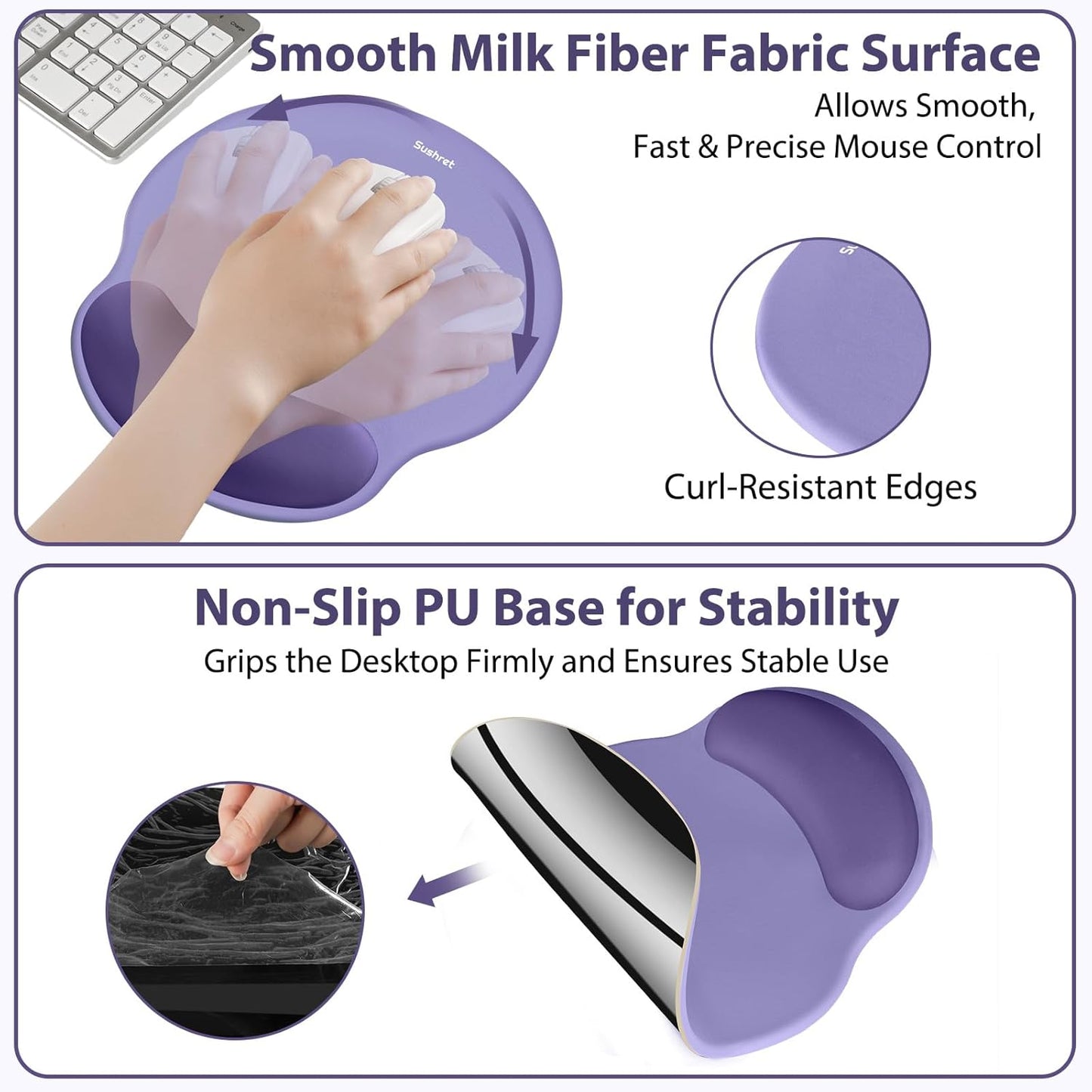 Sushret Mouse Pad and Keyboard Wrist Rest, 3-in-1 Gel Memory Foam Ergonomic Mouse Pad with Wrist Rest Set,Gaming Mousepad Arm Cushion Support for Computer Office Desk Accessories Cute Setup,Sage Green