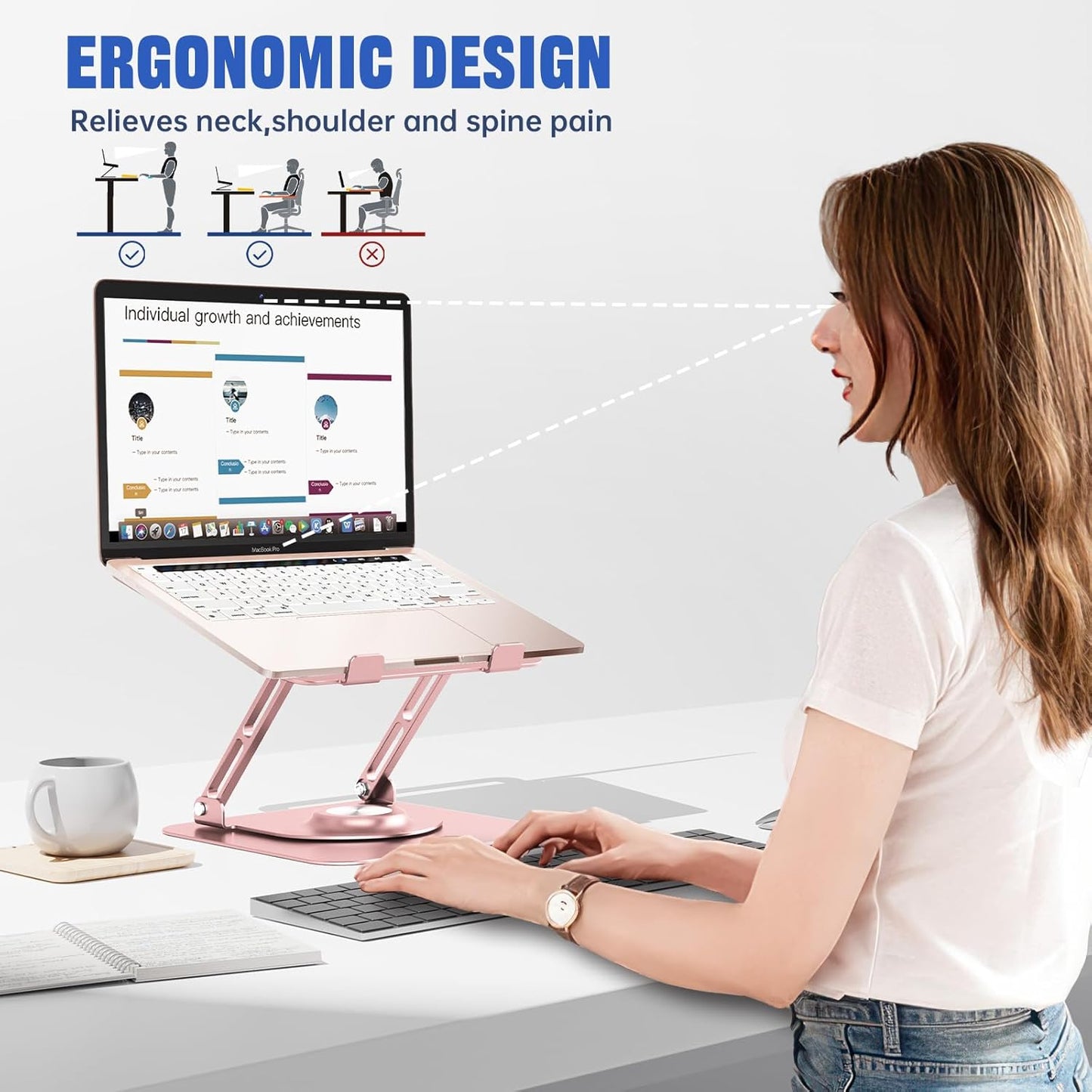 JOYEKY Laptop Stand for Desk, Adjustable Computer Stand with 360° Rotating Base, Ergonomic Laptop Riser for Collaborative Work, Foldable & Portable Laptop Stand, fits for All 10-16" Laptops (Grey)
