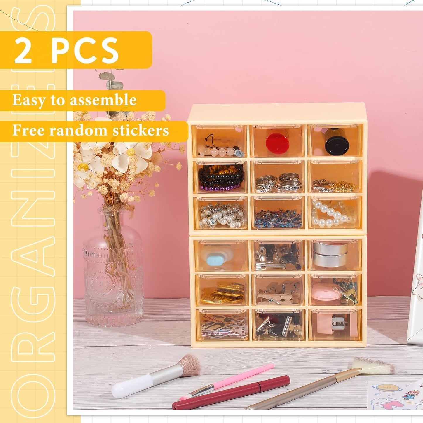 Wenqik 2 Pcs Mini Storage Drawers Teacher Toolbox Organizer with 9 Clear Drawers Small Plastic Desktop Teacher Desk Craft Organizer for Classroom Office 7" x 3. 9" x 4. 7"(Green)