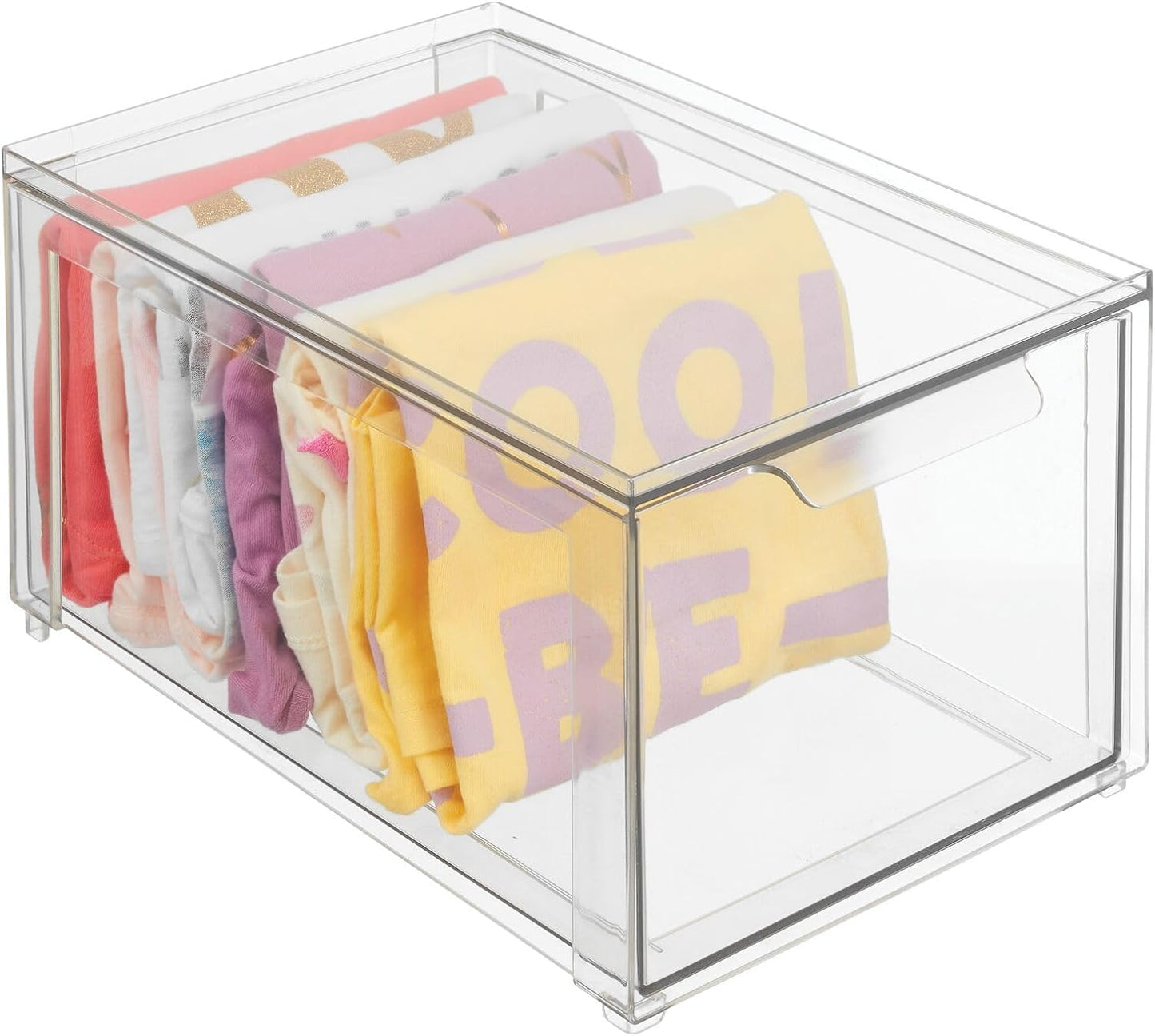 mDesign Plastic Stackable Closet Storage Organizer Bin Containers with Front Pull Drawer for Cabinet, Desk, Shelf, Cupboard, or Dresser Organization - Lumiere Collection - Clear