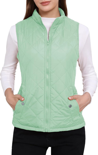Allegra K Women's Puffer Vest Stand Collar Lightweight Gilet Quilted Zip Vest