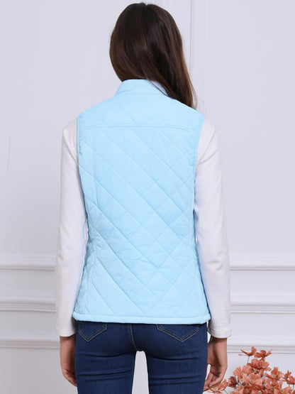 Allegra K Women's Puffer Vest Stand Collar Lightweight Gilet Quilted Zip Vest
