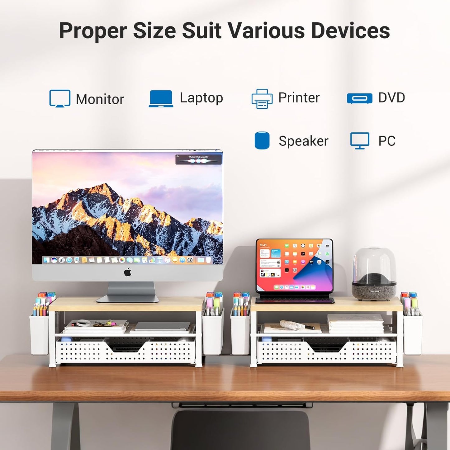 Small Laptop Stand for Desk, Monitor Stand Riser, Office Desk Accessories, Computer Desktop Stand with Drawer for Home, Office, School (Mint Green)