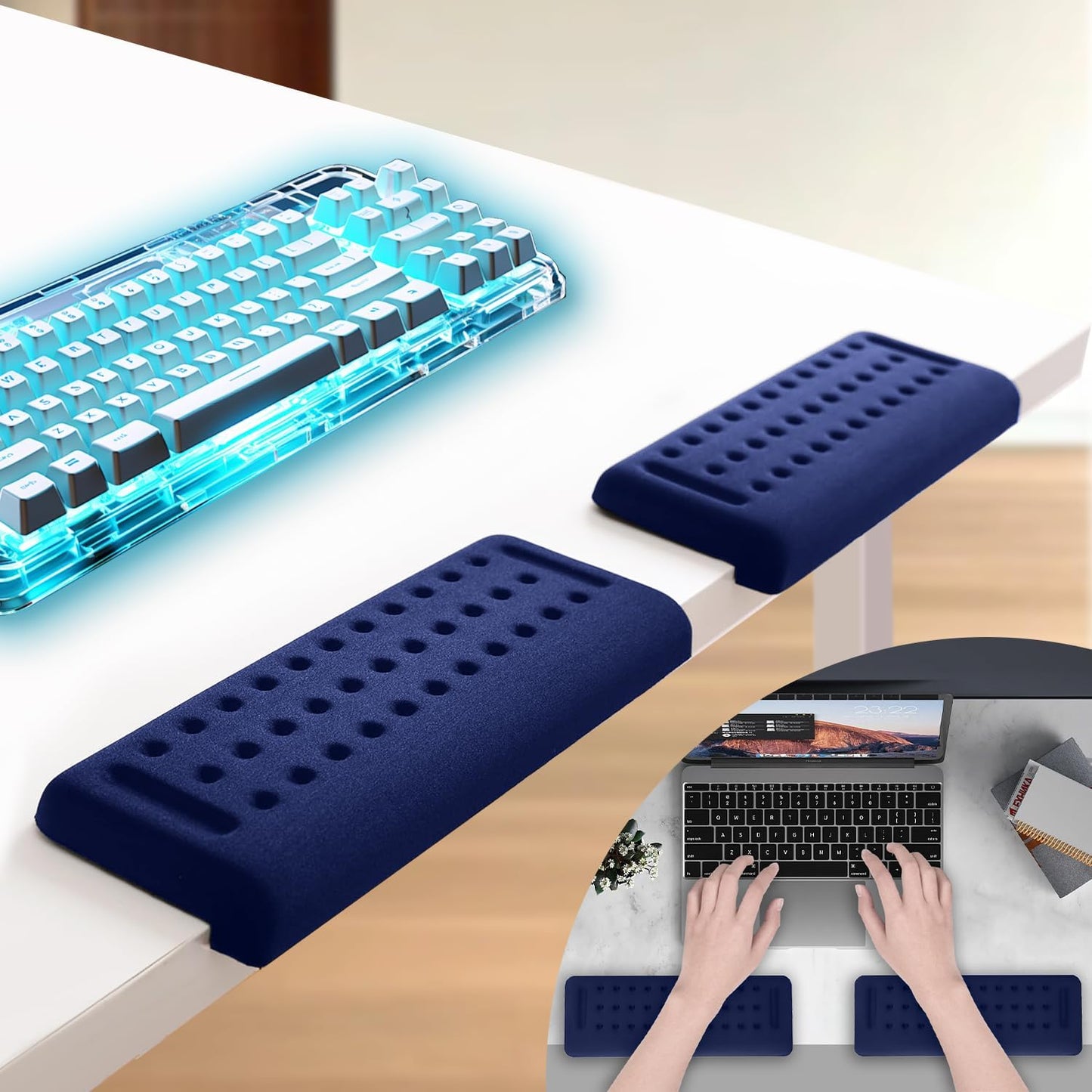 2 Pack L-Shaped Ergonomic Keyboard Mouse Pad for Wrist Rest, Desk Elbow Wrist Pad Mat Non Slip, Wrist Support for Computer Keyboard Typing and Pain Relief, Desk Pad for Office, Work, Gaming