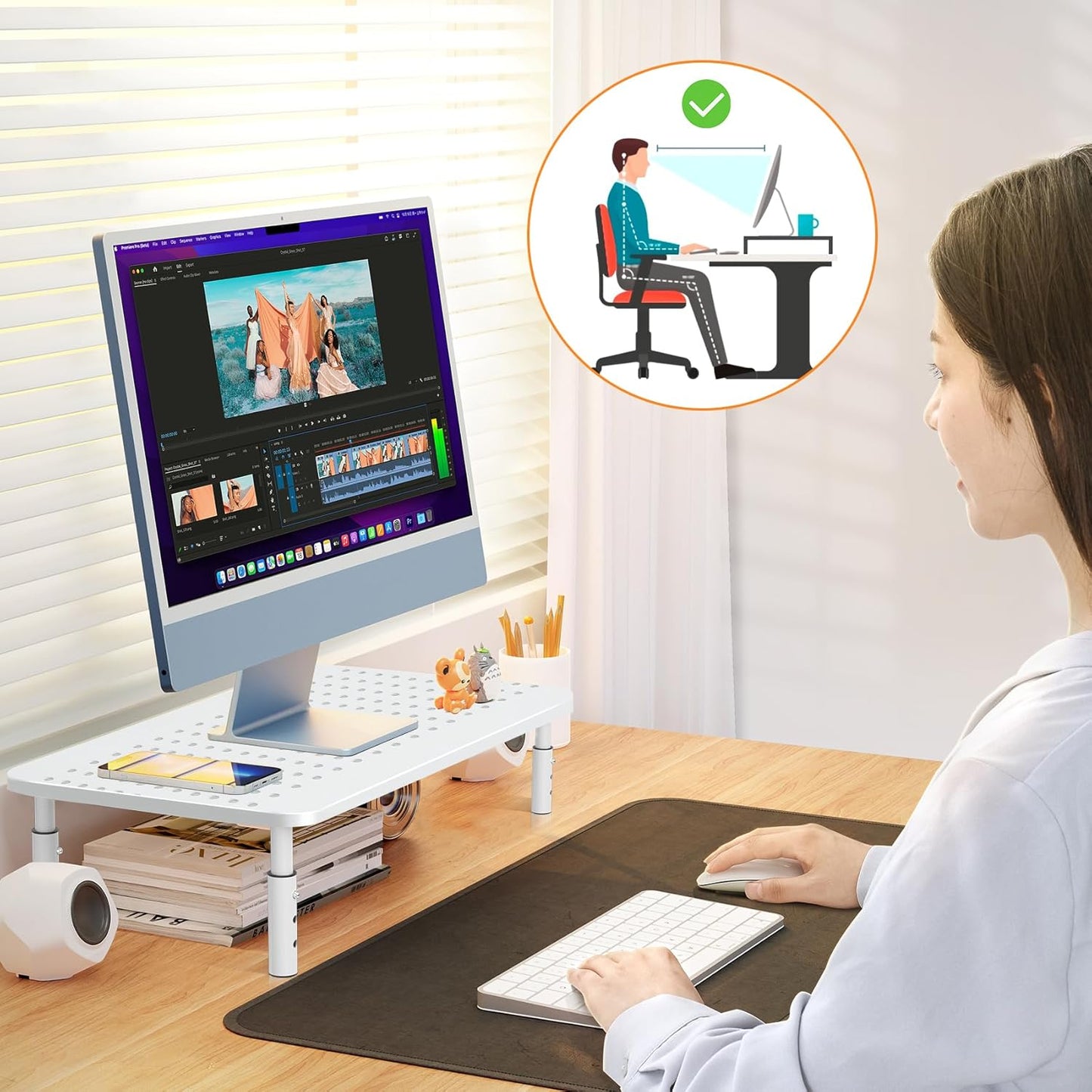 Bracwiser Monitor Stand Riser, Metal Computer Stand, 3 Height Adjustable Screen Riser with Mesh Platform for PS4, Laptop, Printer, Notebook and All Flat Screen, Holds Up to 20KG