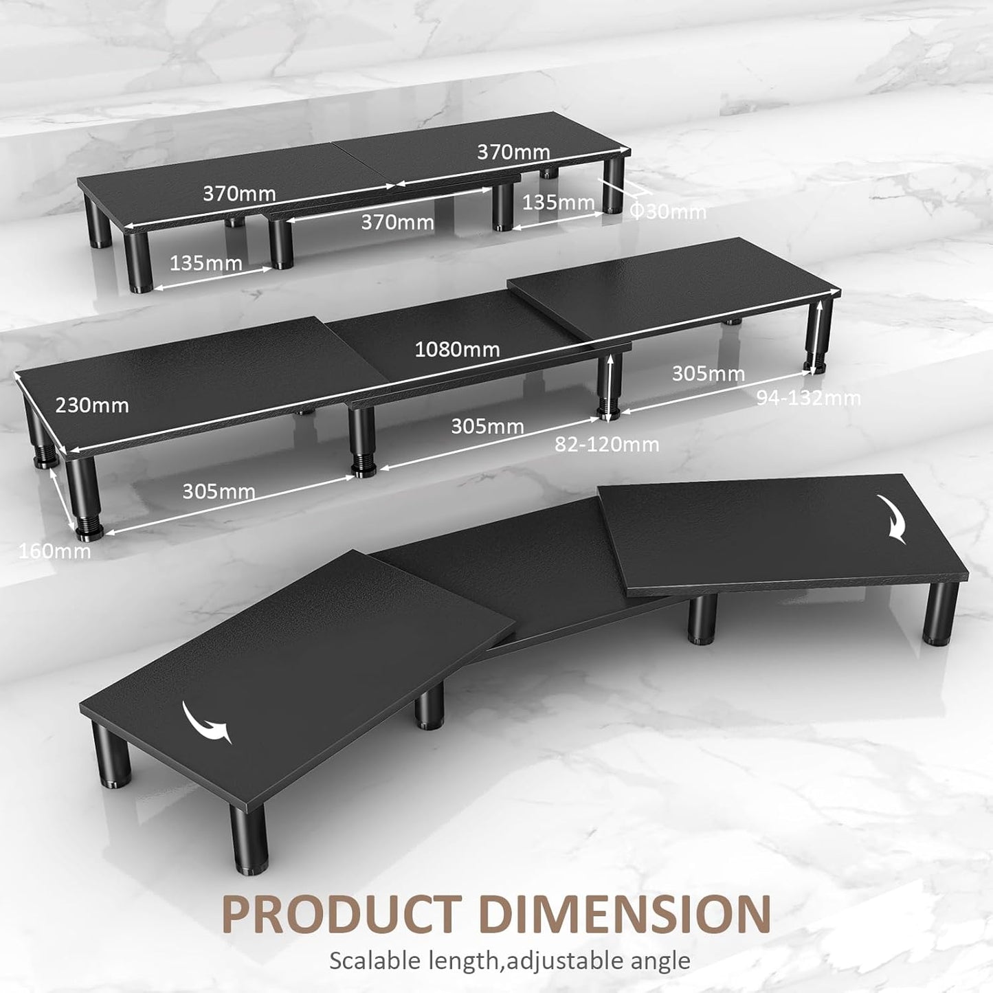 AX Waber Dual Monitor Riser - Adjustable Length & Angle, Wooden Stand for 2 Monitors with Storage