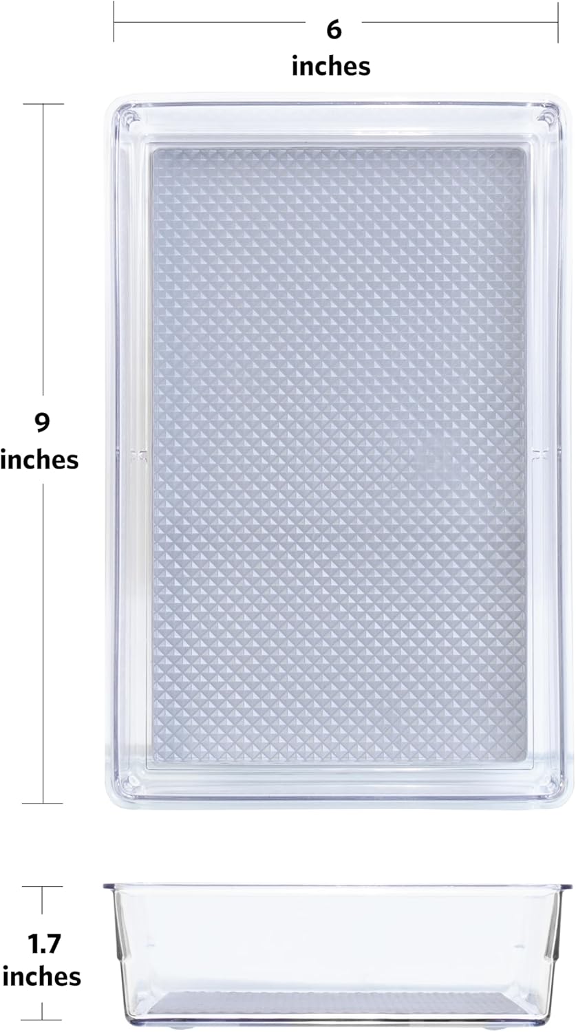 Glad Drawer Organizer Bin, 15x9 - Divided Clear Plastic Storage Tray for Junk Drawers, Kitchen Utensils, Bathroom Vanity, and Organizing Pantry - BPA Free, Food Safe, Non Slip