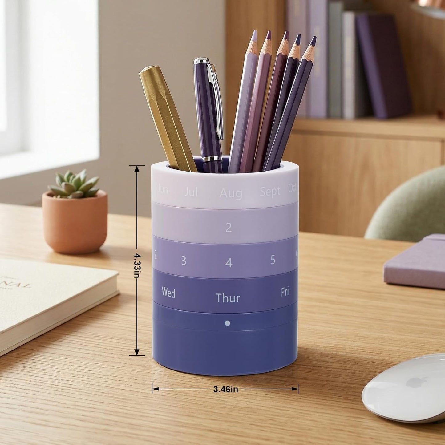 Comix Calender Pen Holder for Desk, Cute Pencil Holder Pen Organizer, Brown Platsic Pen Pencil Cup for Home School Office Supplies