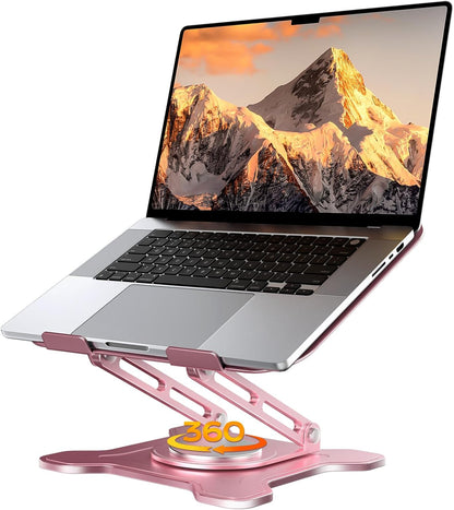 JCZT Adjustable Laptop Stand for Desk, 360° Rotating Base Ergonomic Computer Stand, Laptop Riser Foldable Protable for Office Home Fits Compatible with MacBook Pro/Air Notebook up to 10-16" Black