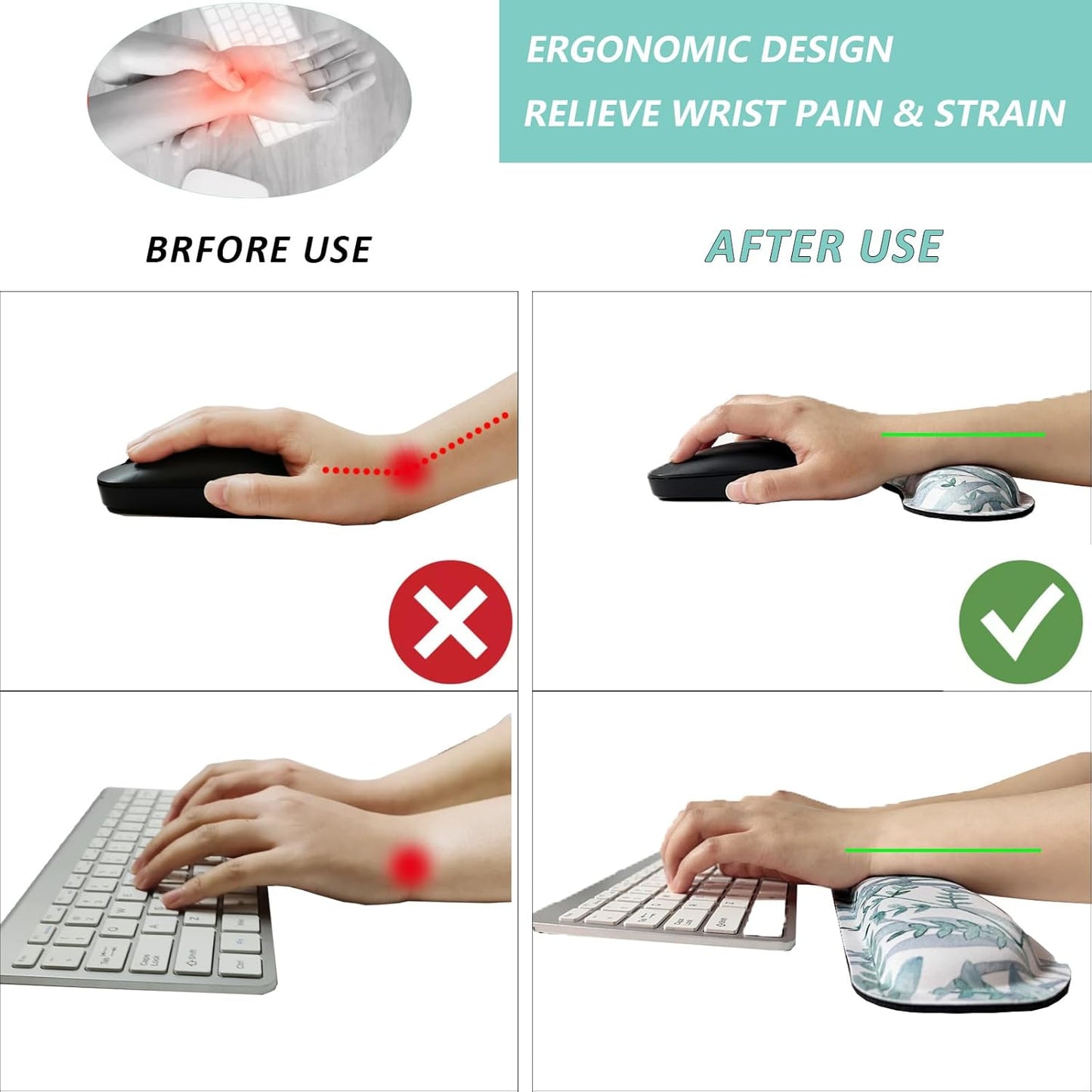 Keyboard Wrist Rest Mouse Wrist Support Set, Memory Foam Wrist Rest Pad for Computer Laptop Keyboard Mouse, Ergonomic Wrist Cushion Support for Typing Pain Relief, Gaming Home Office, Purple