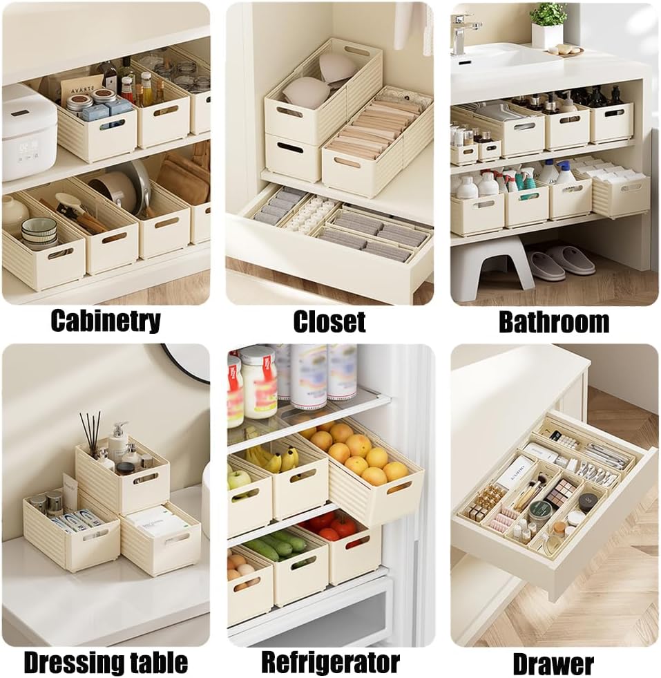 Foldable Storage Bins, 2 Pack Plastic Expandable Boxes for Organizing, Adjustable from 11-18.8" Drawer Organizers Separators Dividers for Bedroom Kitchen Utensils Tools Closet, Small