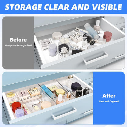 Kutesna 3 Pcs Large Clear Drawer Organizer Set, 15" X 6" Desk Drawer Organizers Trays with Non-Slip Silicone Pads, Storage Bins for Makeup, Office, Kitchen Gadgets Utensils, Bedroom, Tools, Bathroom
