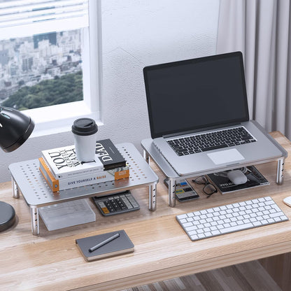 HUANUO Monitor Stand, Monitor Stand Riser 3 Height Adjustable, Monitor Riser with Airflow Vents, Laptop Stand for Desk, Laptop Riser, Desk Organizer for Monitor, 15.6" Laptop, PC, Printer