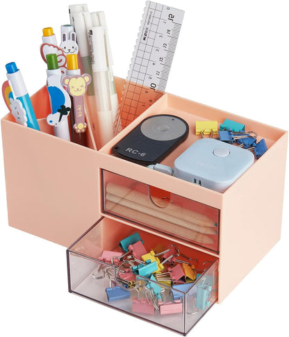 LETURE Office Desk Organizer with drawer, Office Supplies and Desk Accessories, Business Card/Pen/Pencil/Mobile Phone/Stationery Holder Storage Box (White)