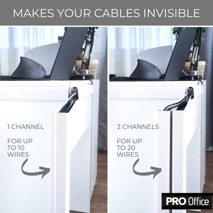 Cable Management ProOffice 96in J Channel Cable Raceways - 6X 16in Black No Screw/No Drill Computer Cord Organizer - Cable Channels for Wire Management Under Desk with Adhesive