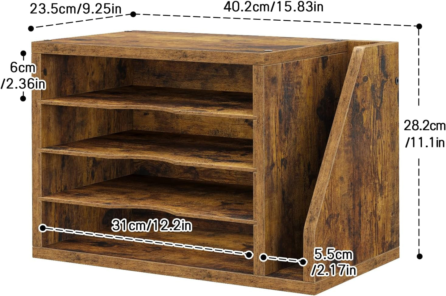 Creso hom Mail Sorter, File Organizer Desktop, Wood Desk Organizer with 3 Adjustable Shelves, Mail Holder for Office, Home, Letter Sorter File Holders for Envelopes, Supplies Magazines, Rustic Brown