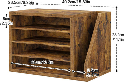 Creso hom Mail Sorter, File Organizer Desktop, Wood Desk Organizer with 3 Adjustable Shelves, Mail Holder for Office, Home, Letter Sorter File Holders for Envelopes, Supplies Magazines, Rustic Brown