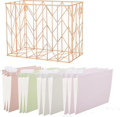 Hanging Rose Gold File Organizer, equipped with a 6-piece set of rose gold desktop accessories