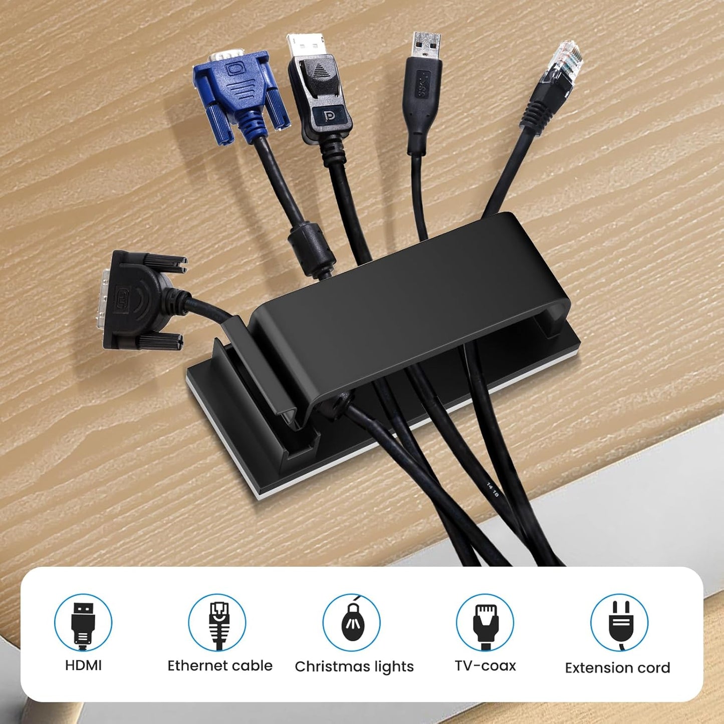 30 Pcs Small Black Adhesive Cable Clips for Cord Management Under Desk Nightstand Phone PC Charger Plug Speaker TV Cord Holder Keeper Hook Wall Wire Organizer Car Dash Cam Ethernet Christmas Light