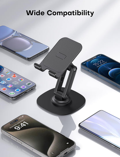 OMOTON Cell Phone Stand for Desk, 2 Pack Adjustable Foldable Phone Holder, 360 Swivel Mobile Stand Fit for iPhone 17 16 15 14 13 Pro Max and All Smart Phones, Black & White