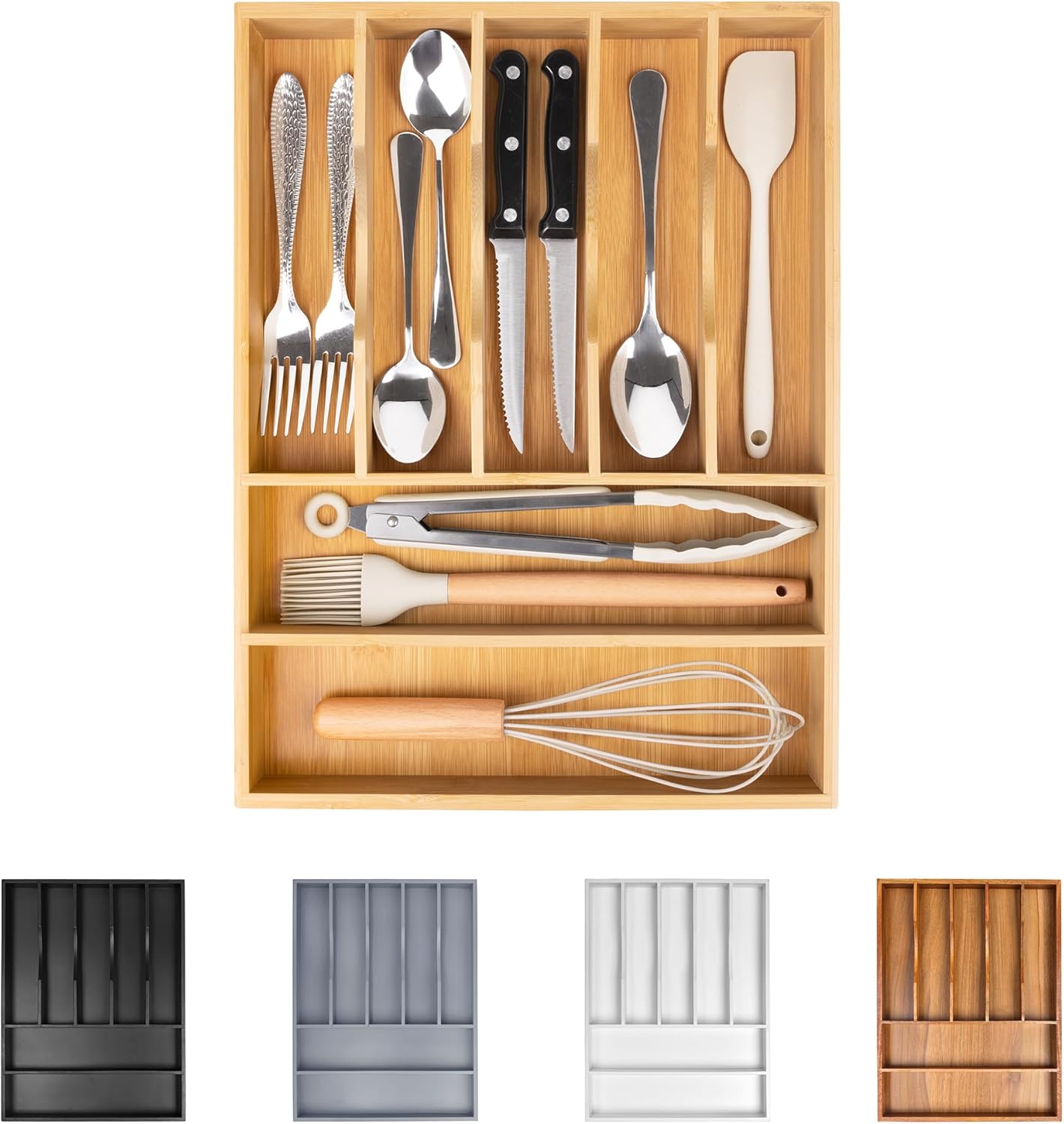 Kitchen Silverware Drawer Organizer and Storage Flatware Cutlery Utensil Holder Spice Rack Containers Bathroom Counter Cabinet Office Desk Makeup Drawer Tray Kitchen and Dining Tools Decor Accessories