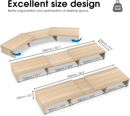 FITUEYES Dual Monitor Stand – 3 Shelf Computer Monitor Riser, Wood Desktop Stand with Adjustable Length and Angle, Desk Accessories, Office Supplies Medium Black,DT108001WB