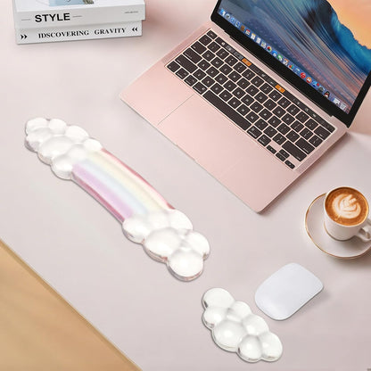 MEGREZ Clear Gel Wrist Rest for Keyboard and Mouse, Cute Crystal Gel WristRest, Ergonomic Wrist Rest Set, Cloud Wrist Rest Keyboard, Pink